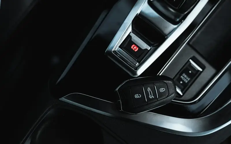 Push-button ignition and key fob inside a car